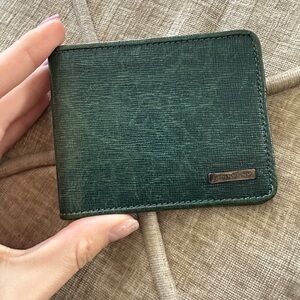Distressed Burberry Dark Green Textured Leather Card Holder with Metal Logo
